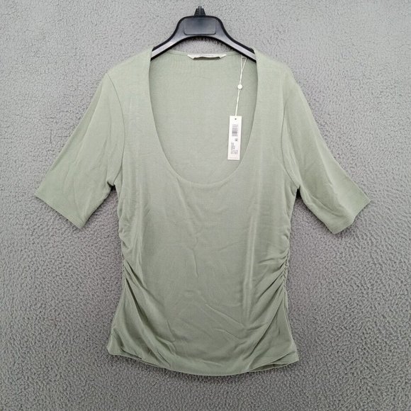 Rebecca Taylor Shirt Womens Large Sage Green Modal Short Sleeve Ruched Scoop Tee - Picture 1 of 8